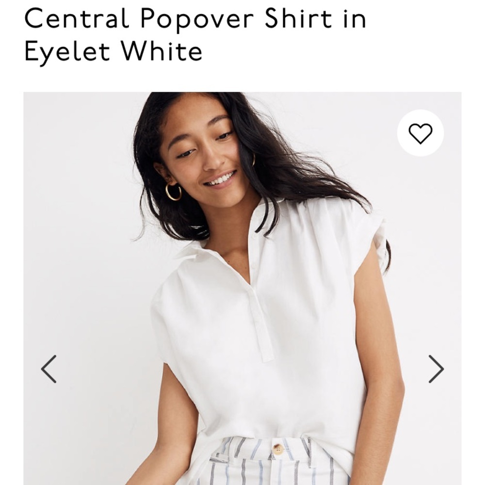 Madewell central popover shirt eyelet white XS